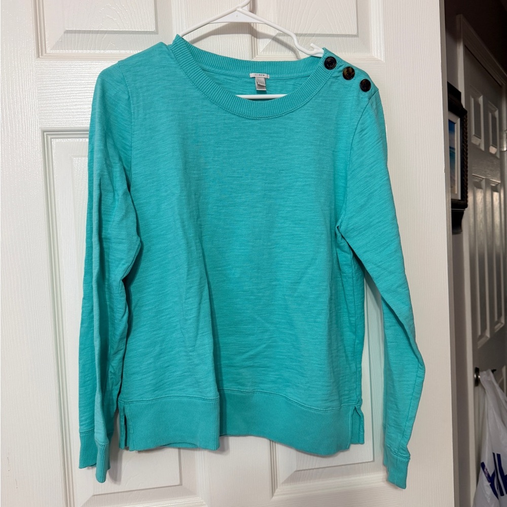 J. Crew Turquoise Button-Accent Sweatshirt